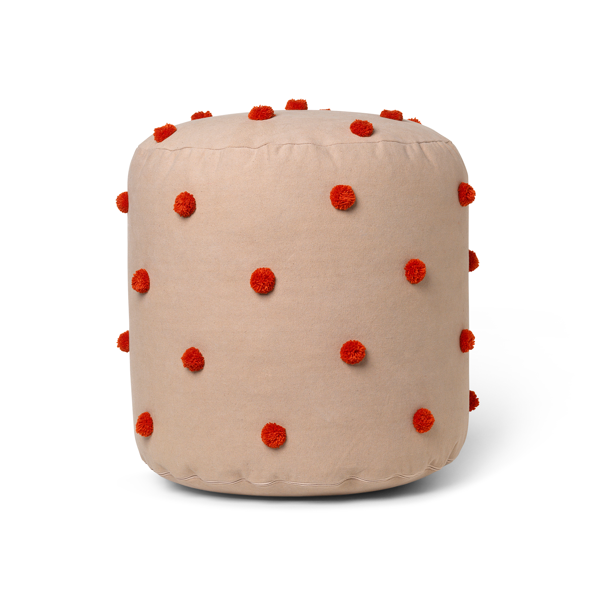 DOT TUFTED CAMEL/RED POUF